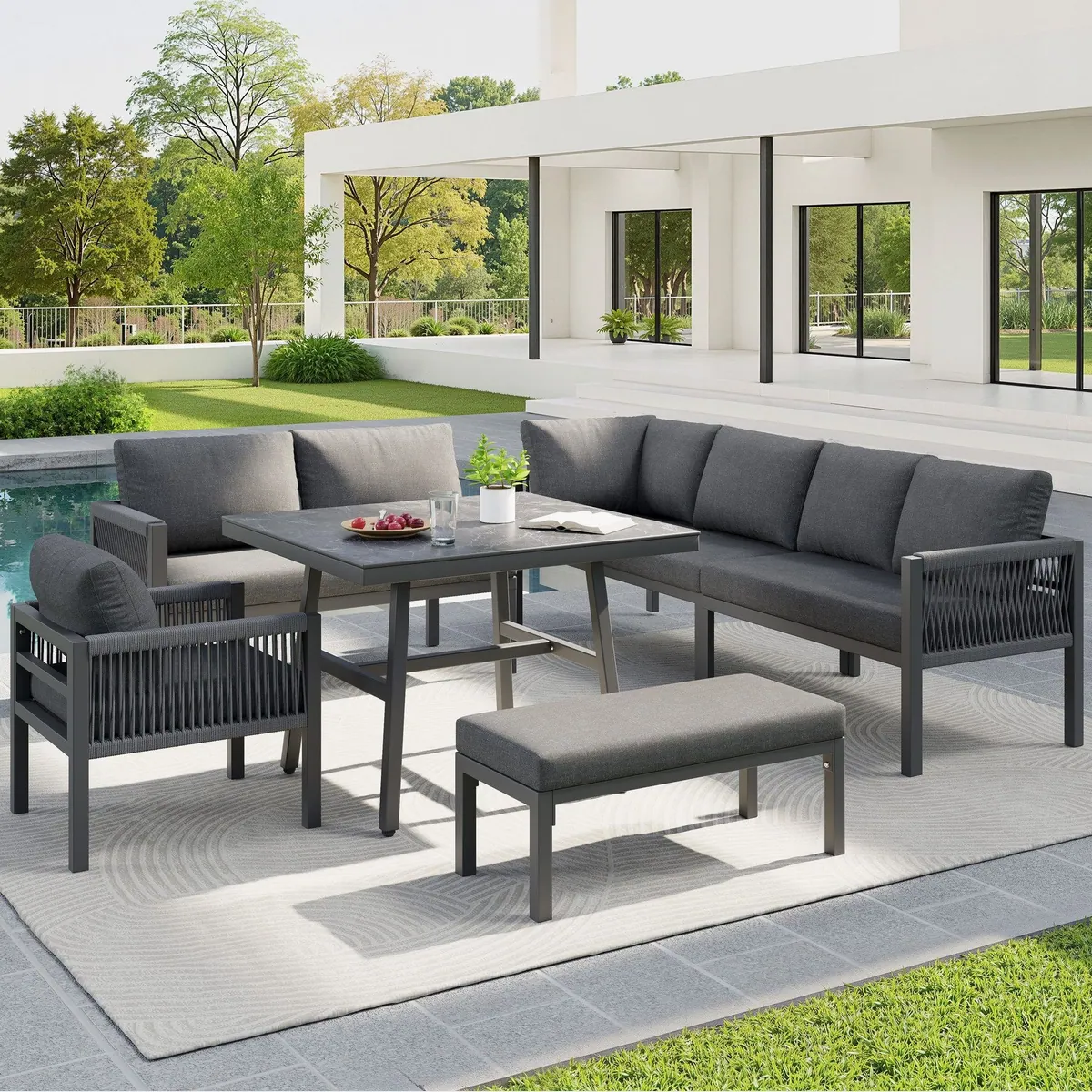i@home Gartenlounge-Set, L-förmiges Gartensofa für 8 Personen, wetterfest & modular