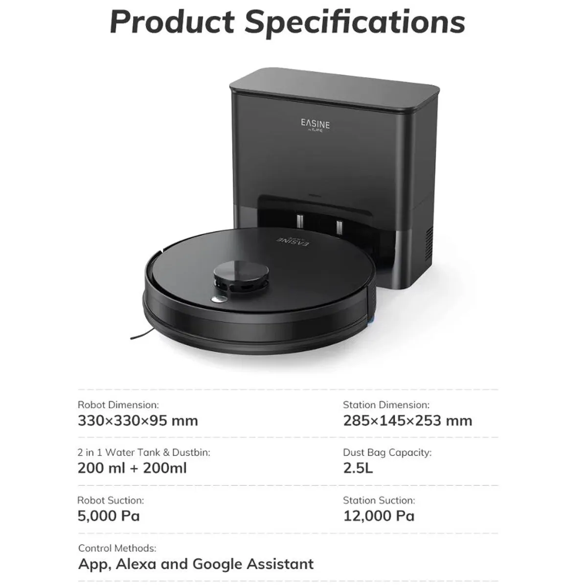 ILIFE S20 Saug- und Wischroboter mit Absaugstation, kraftvolle 5000 Pa Saugleistung, App-Steuerung, lange Akkulaufzeit 2