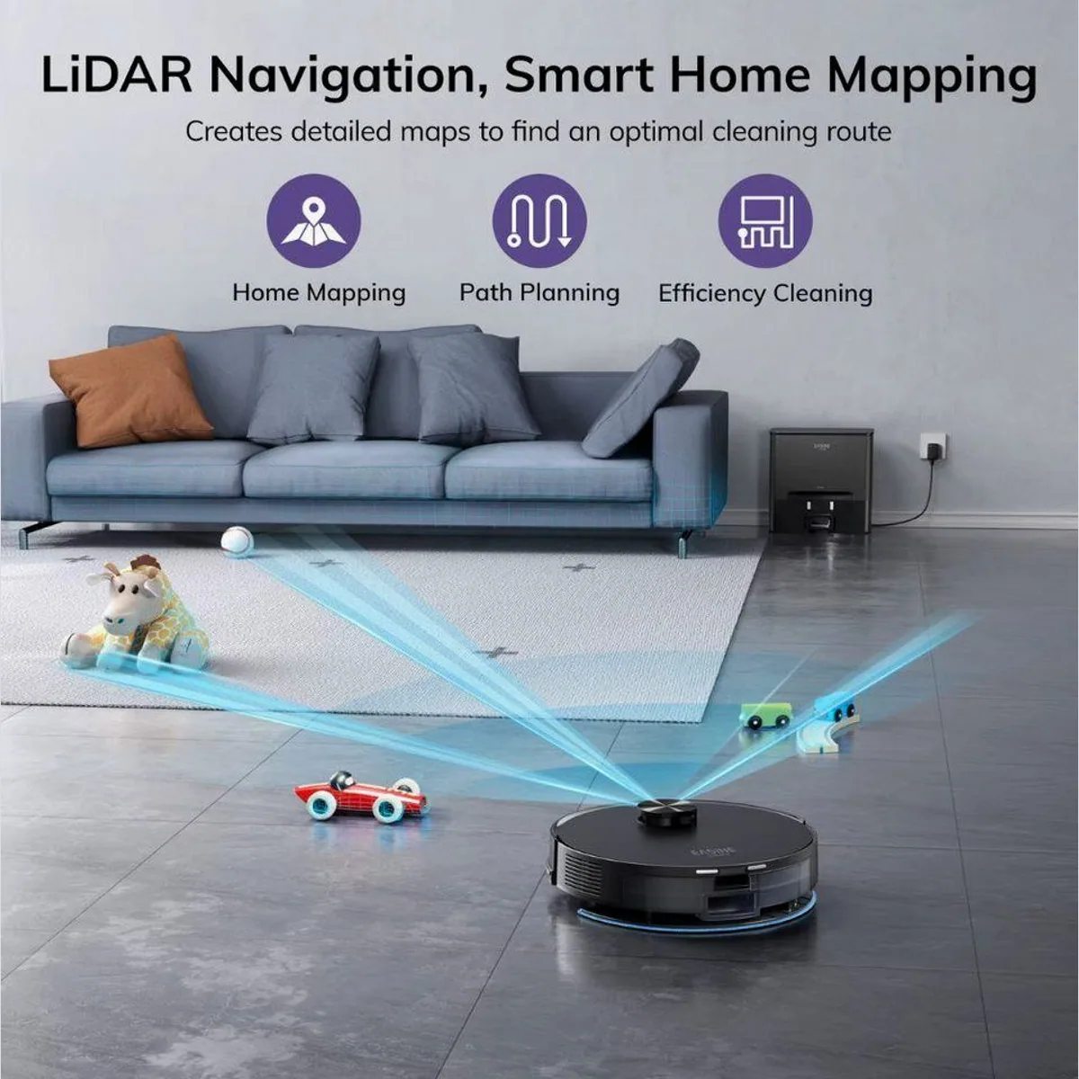 ILIFE S20 Saug- und Wischroboter mit Absaugstation, kraftvolle 5000 Pa Saugleistung, App-Steuerung, lange Akkulaufzeit 3