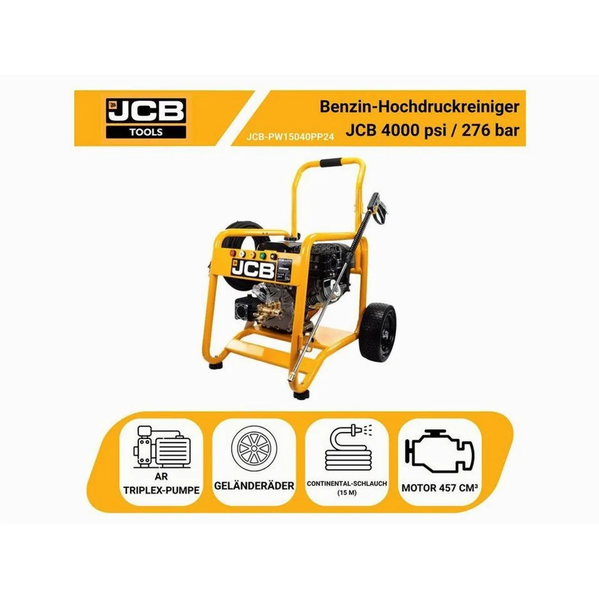 JCB PW15040PP24 Hochdruckreiniger, 276 bar Druck, 15 l/min Leistung, 5 Düsen 3