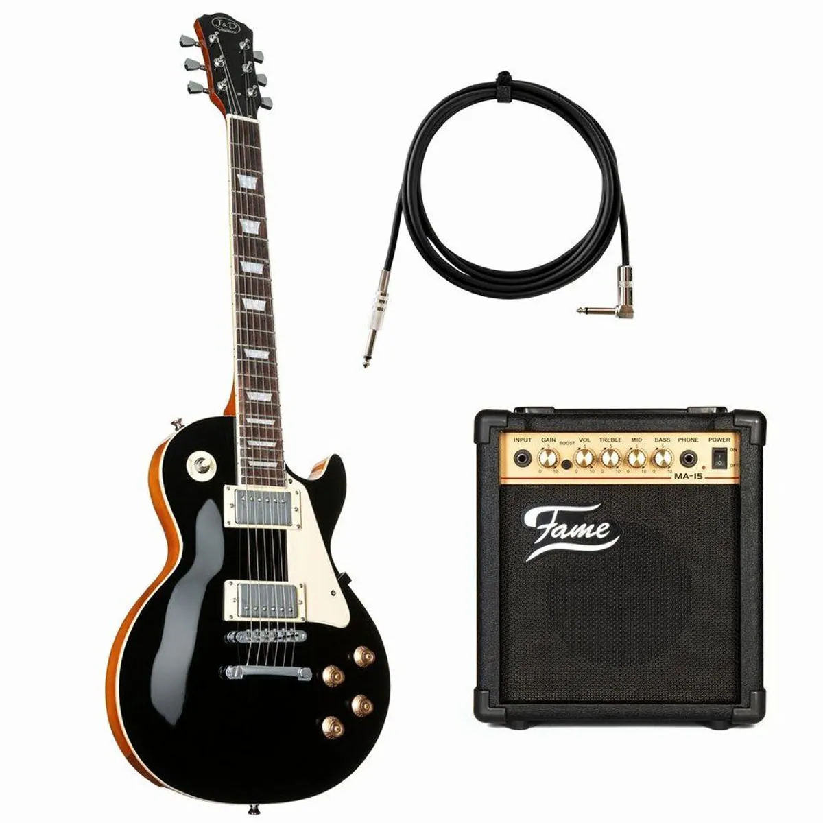 J & D LS II Black E-Gitarre Set, inklusive Verstärker und Kabel