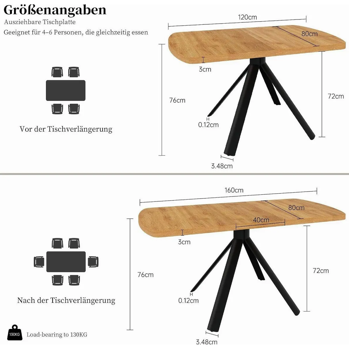 Jiexi Essgruppe Ausziehbar, Holzoptik, 6 Begie Stühle — stilvolles Design, funktional, ideal für Ihr Zuhause 3