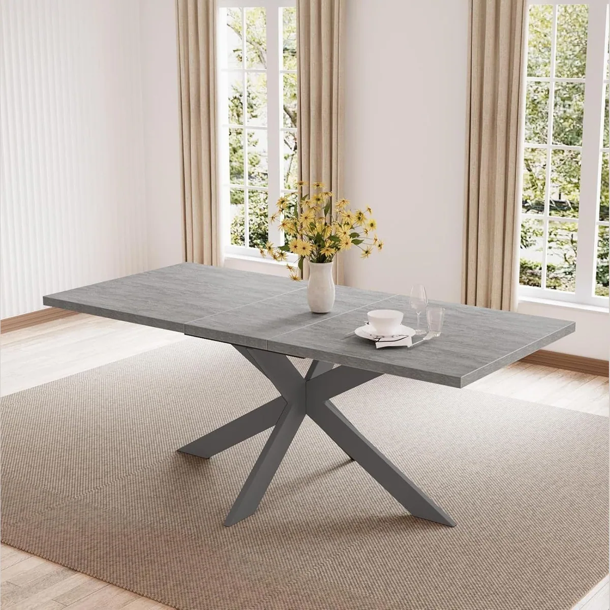 Jiexi Esstisch Tisch-und Stuhlset, ausziehbar 130-170 cm, 4-6 Stühle 2
