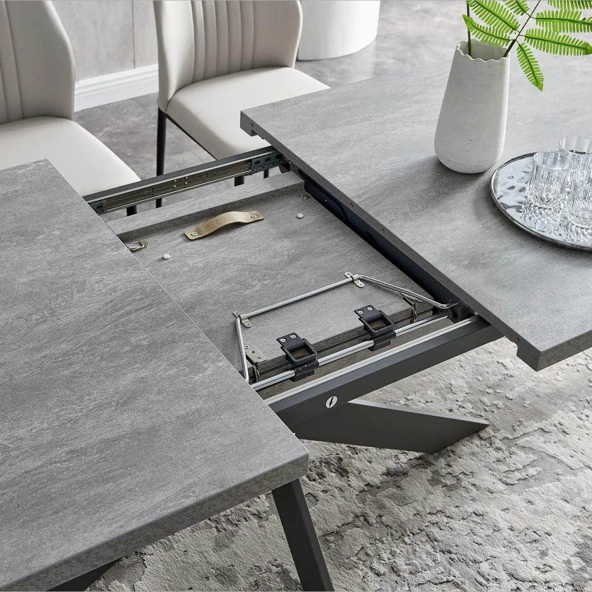 Jiexi Esstisch Tisch-und Stuhlset, ausziehbar 130-170 cm, 4-6 Stühle 3