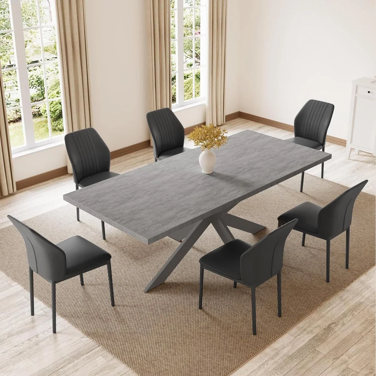 Jiexi Esstisch Tisch-und Stuhlset, ausziehbar 130-170 cm, 4-6 Stühle 4
