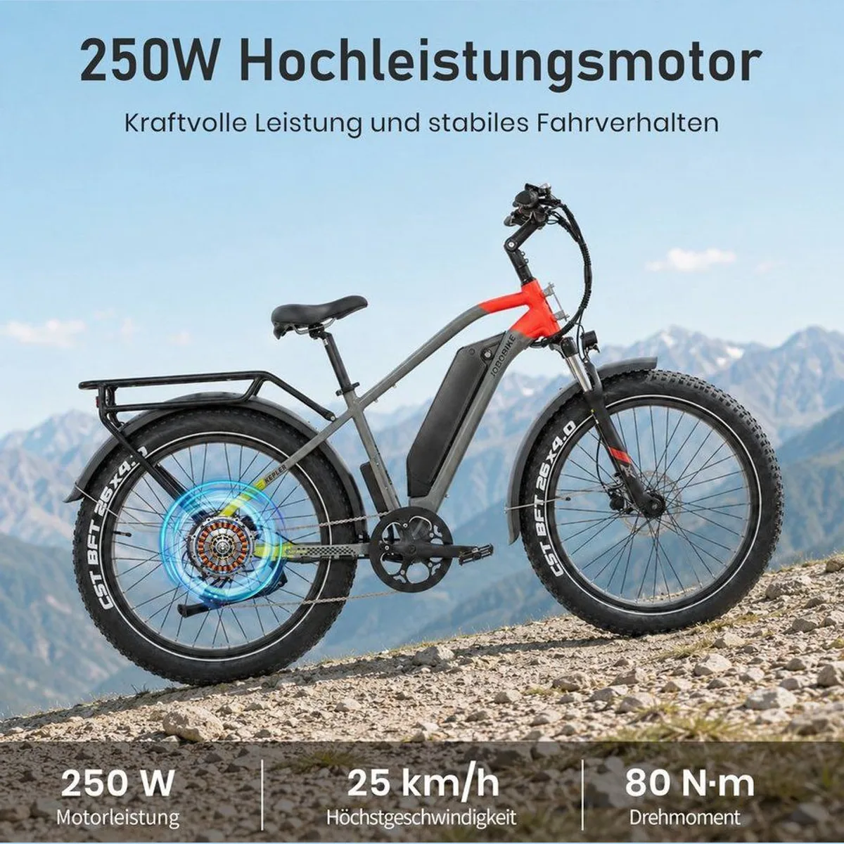 JOBOBIKE Kepler E-Bike Mountainbike 26 Zoll, 180 km Reichweite, 7-Gang Shimano 2