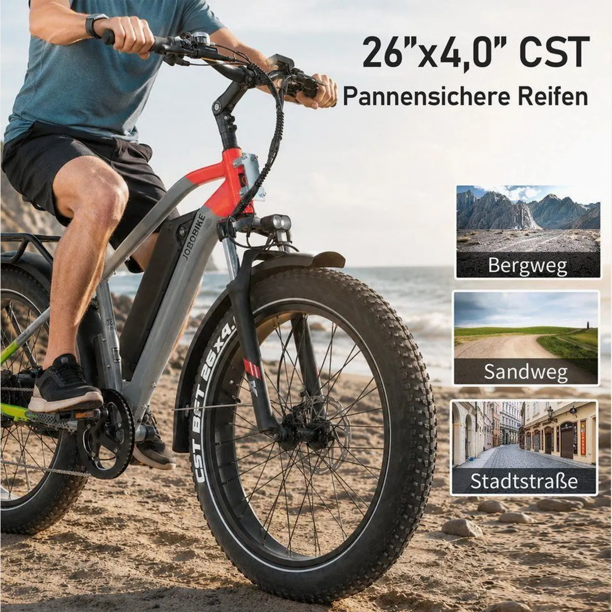 JOBOBIKE Kepler E-Bike Mountainbike 26 Zoll, 180 km Reichweite, 7-Gang Shimano 3