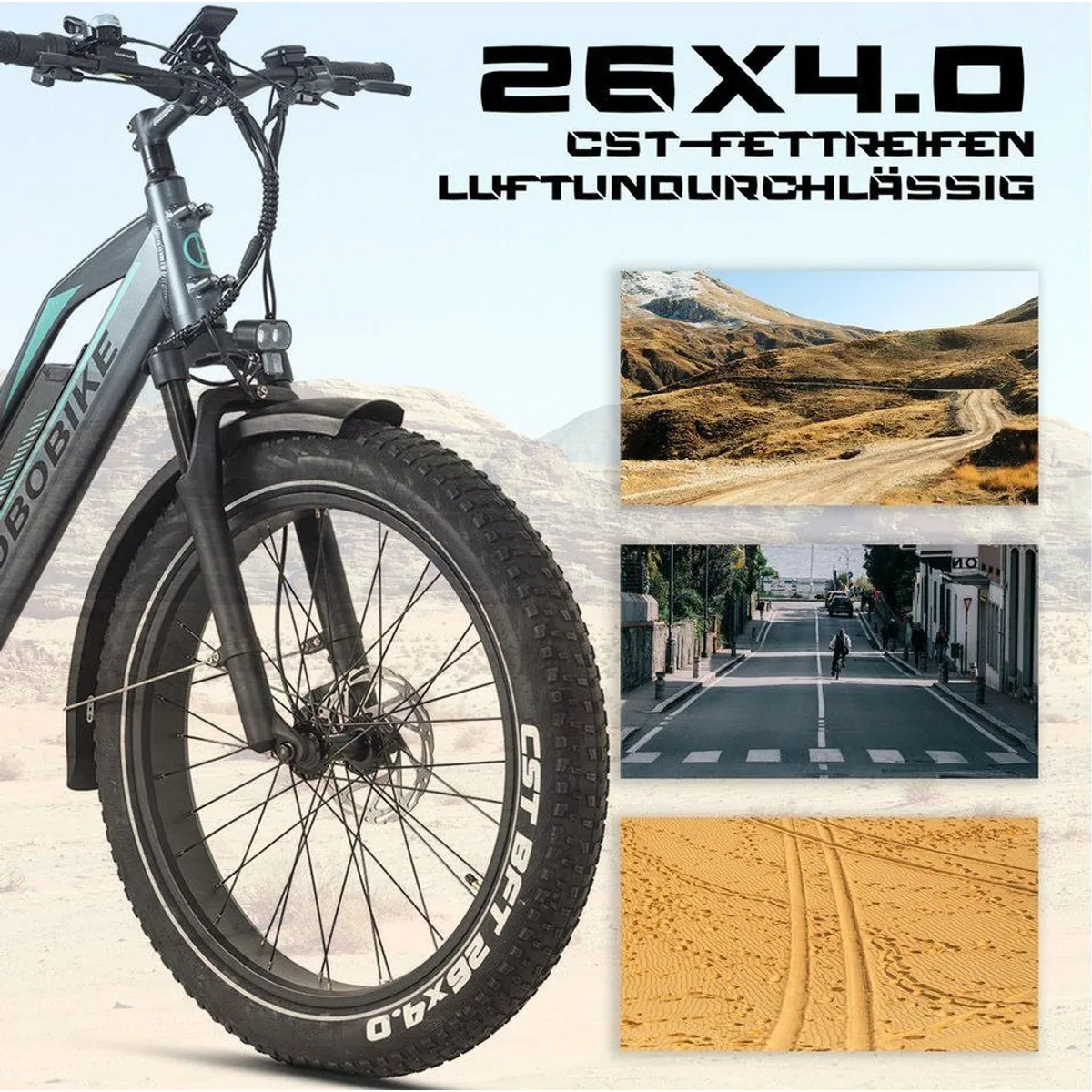 JOBOBIKE E-Bike Mountainbike, 180 km Reichweite, 7-Gang Shimano, breites Fatbike-Design 3