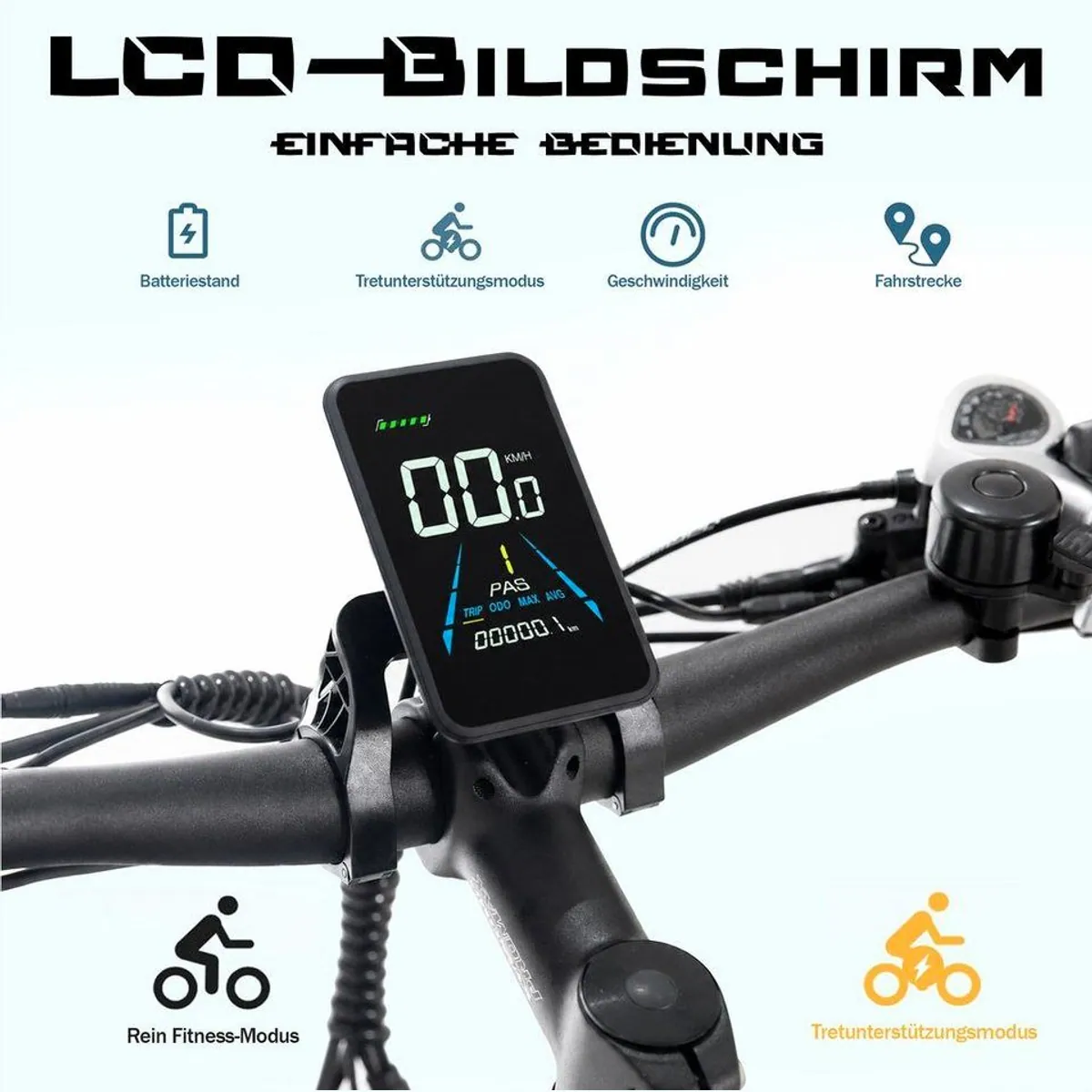 JOBOBIKE E-Bike Mountainbike, 180 km Reichweite, 7-Gang Shimano, breites Fatbike-Design 4