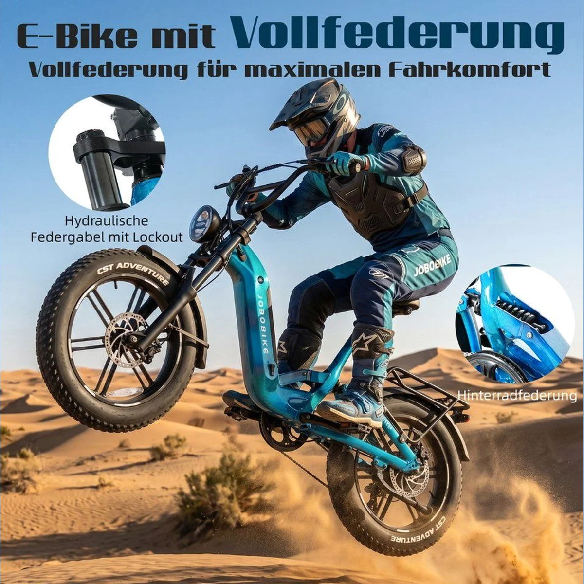 JOBOBIKE E-Bike Mountainbike 20x4,0 Zoll, 720Wh, 150 km Reichweite, Vollfederung 2