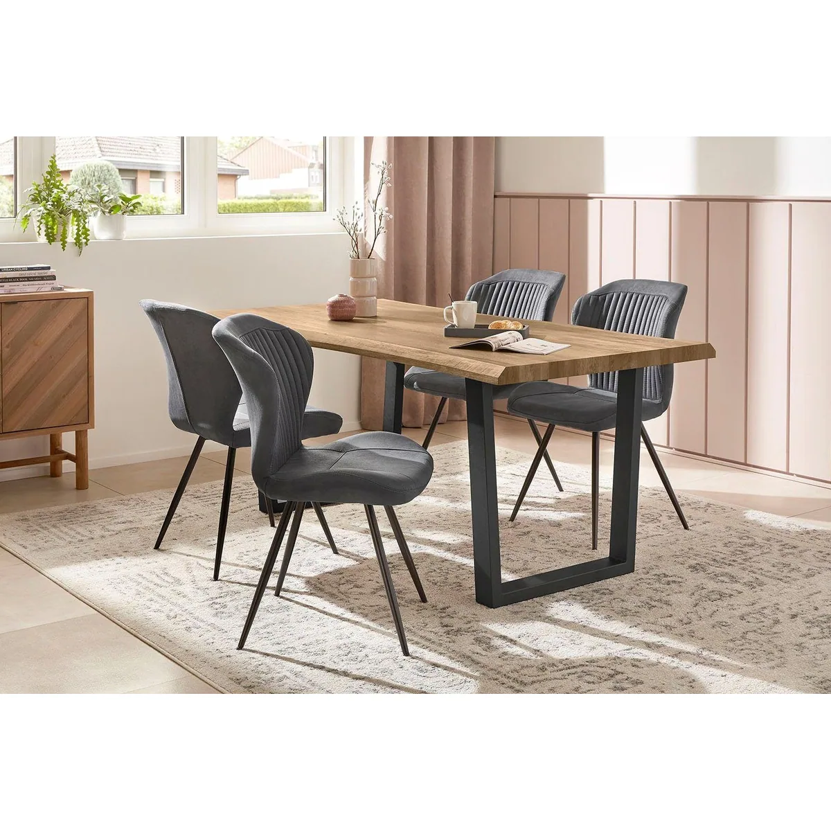Jockenhöfer Gruppe Esstisch Margot, 180x90 cm, geschwungene Baumkantenoptik, robustes U-Gestell