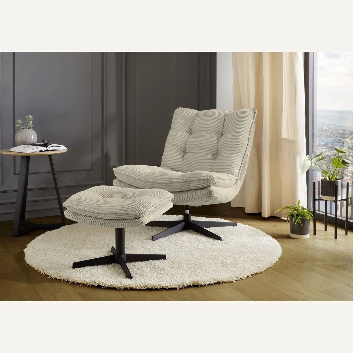 Jockenhöfer Gruppe Relaxsessel Kasper, 360° Drehfunktion, mit Hocker, Cord