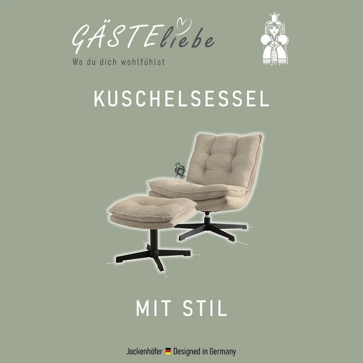 Jockenhöfer Gruppe Relaxsessel Kasper, 360° Drehfunktion, mit Hocker, Cord 3