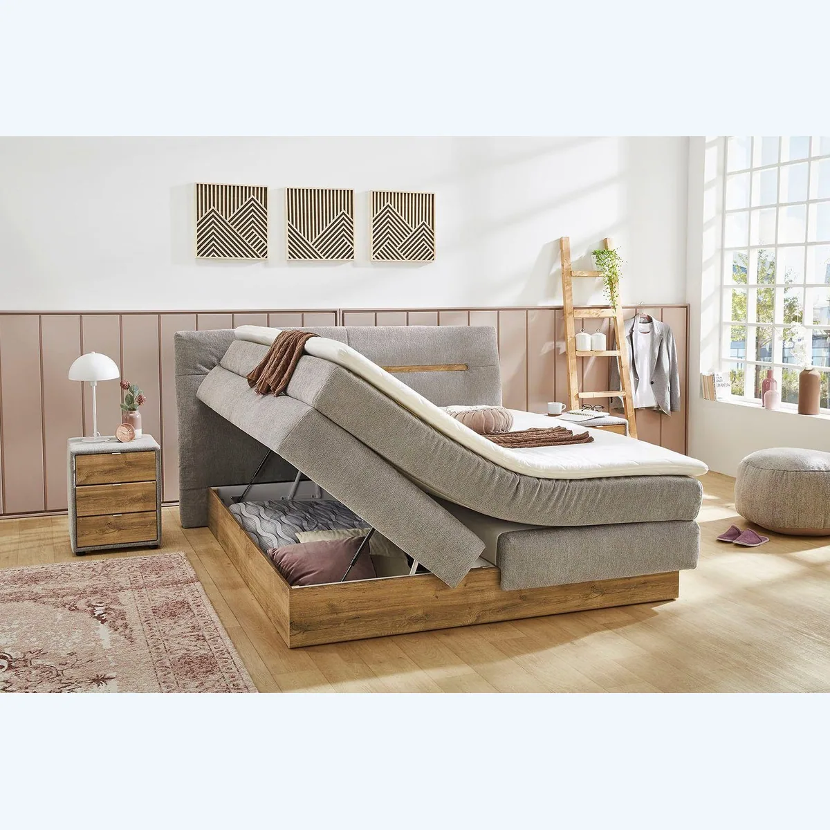 Jockenhöfer Gruppe Boxspringbett Nika, mit Bettkasten, 7-Zonen-Matratze, Topper — 180x200cm, elegantes Design 5