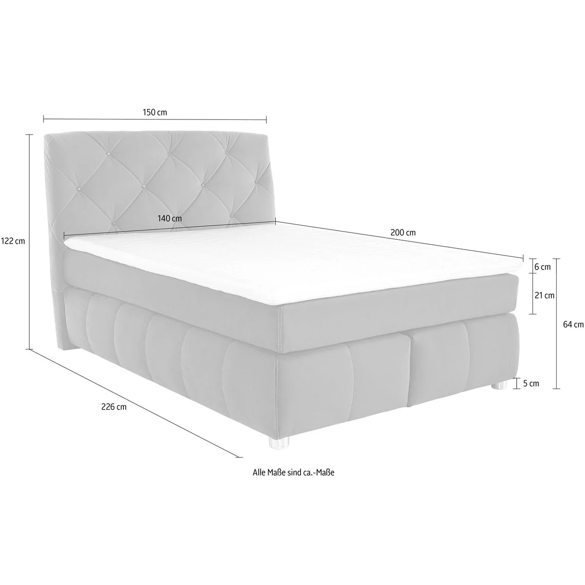 Jockenhöfer Gruppe Boxspringbett Bella, edle Rautensteppung, Komforthöhe, Kaltschaum-Topper 4