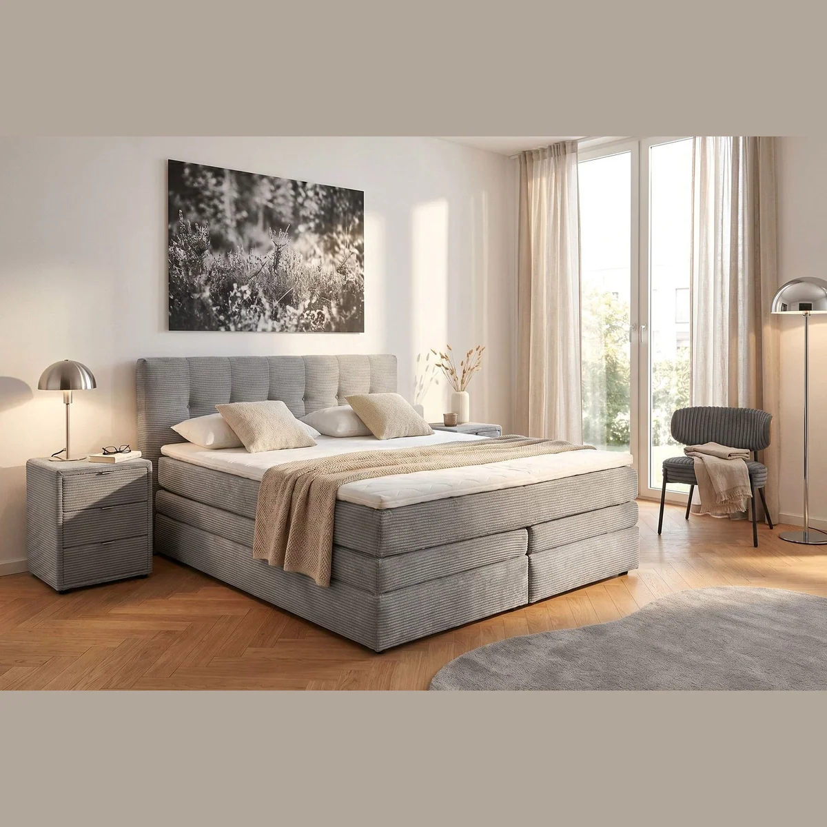 Jockenhöfer Gruppe Boxspringbett AMY, hoher Schlafkomfort, eleganter Cord-Bezug — 180x200 oder 200x200 cm