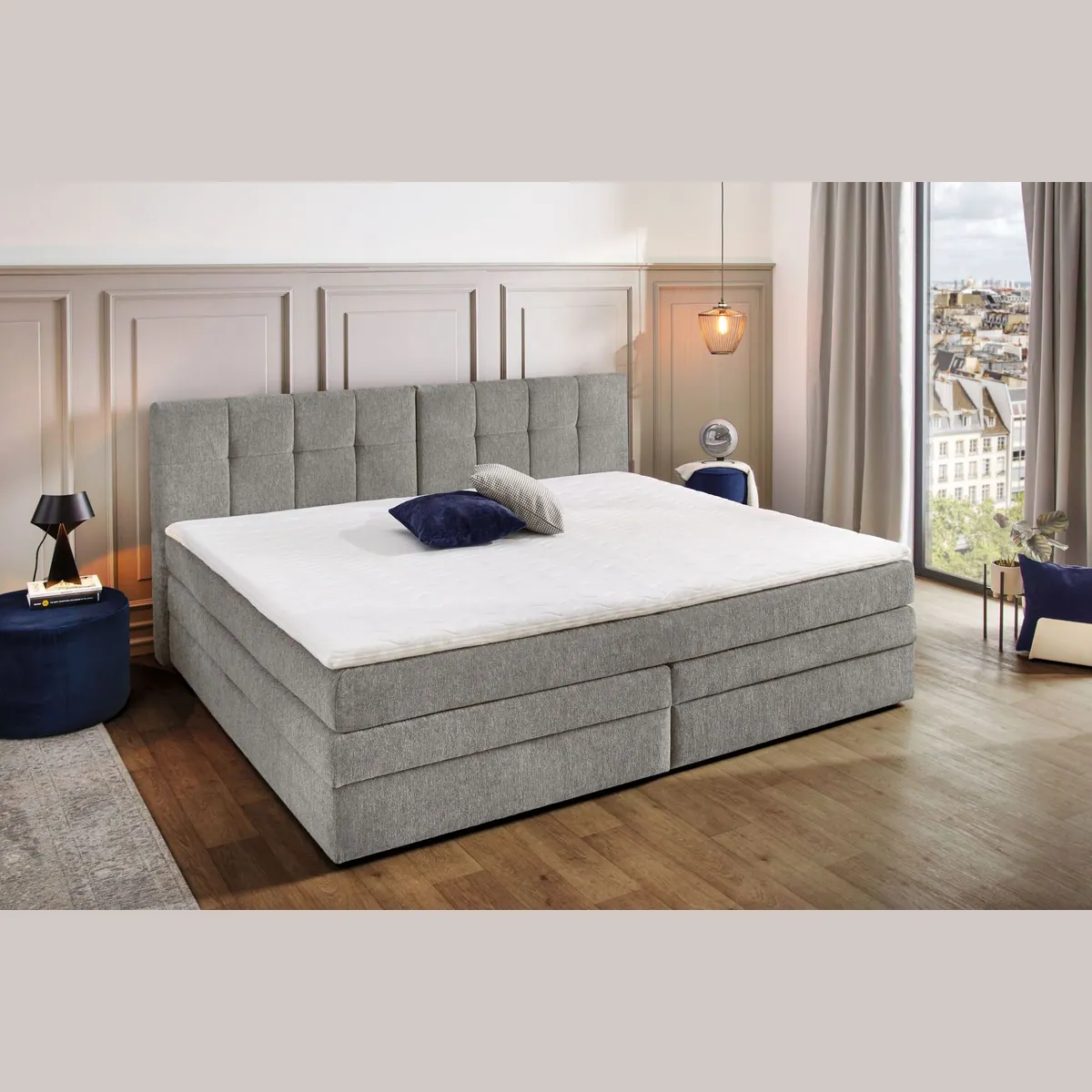 Casa Grande Boxspringbett 240 cm, praktischer Bettkasten, 7-Zonen-Matratze, wählbare Härtegrade
