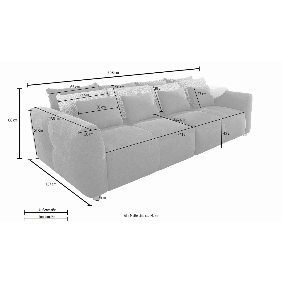 Jockenhöfer Gruppe Big-Sofa Gulliver, großzügige 298 cm, mit Zierkissen, Federkernpolsterung 5