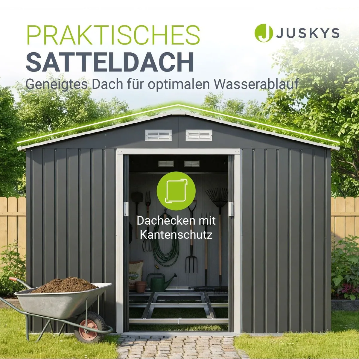 Juskys Gartenhaus XXL, geräumig mit Schiebetür und Satteldach 3