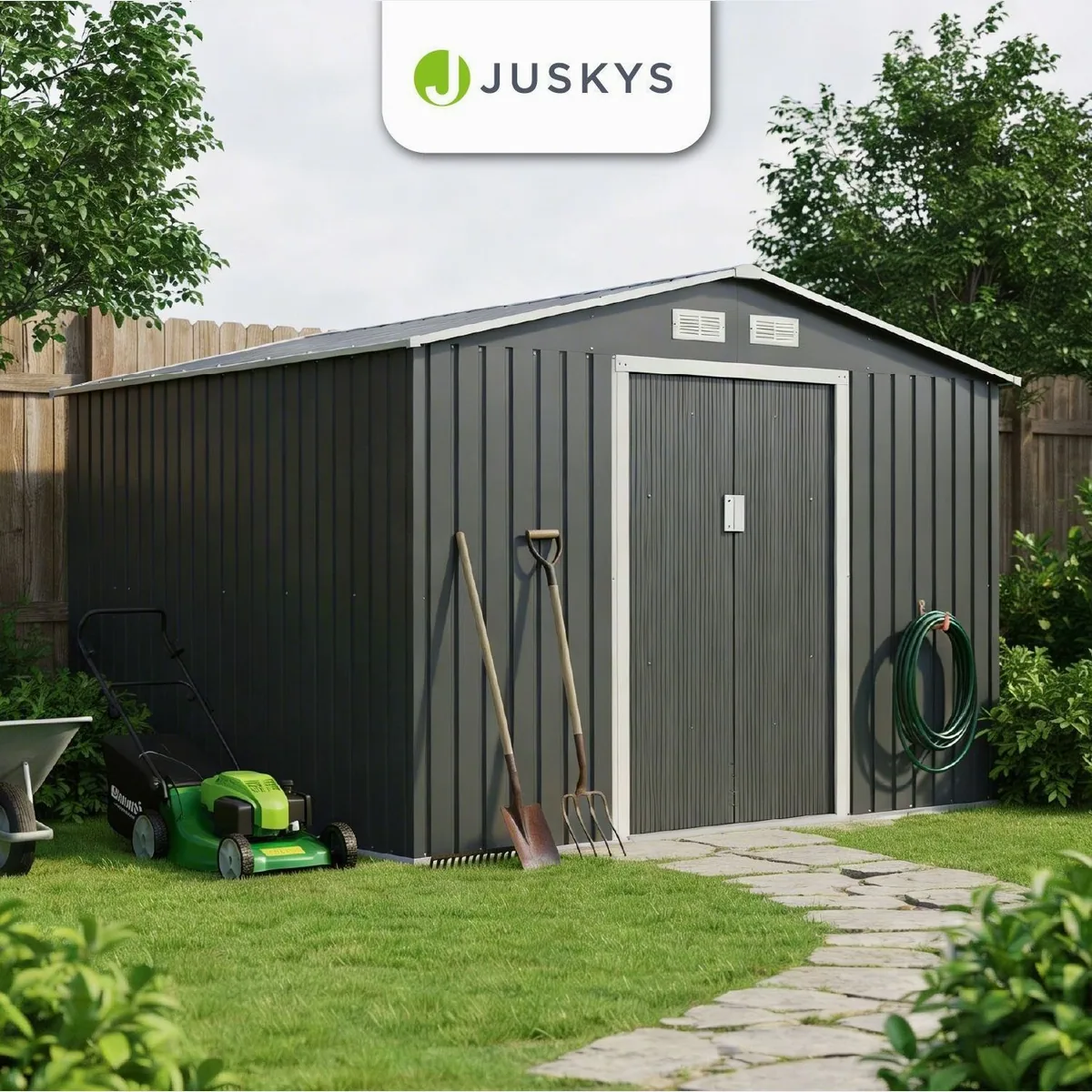 Juskys Gartenhaus XXL, geräumig mit Schiebetür und Satteldach 4