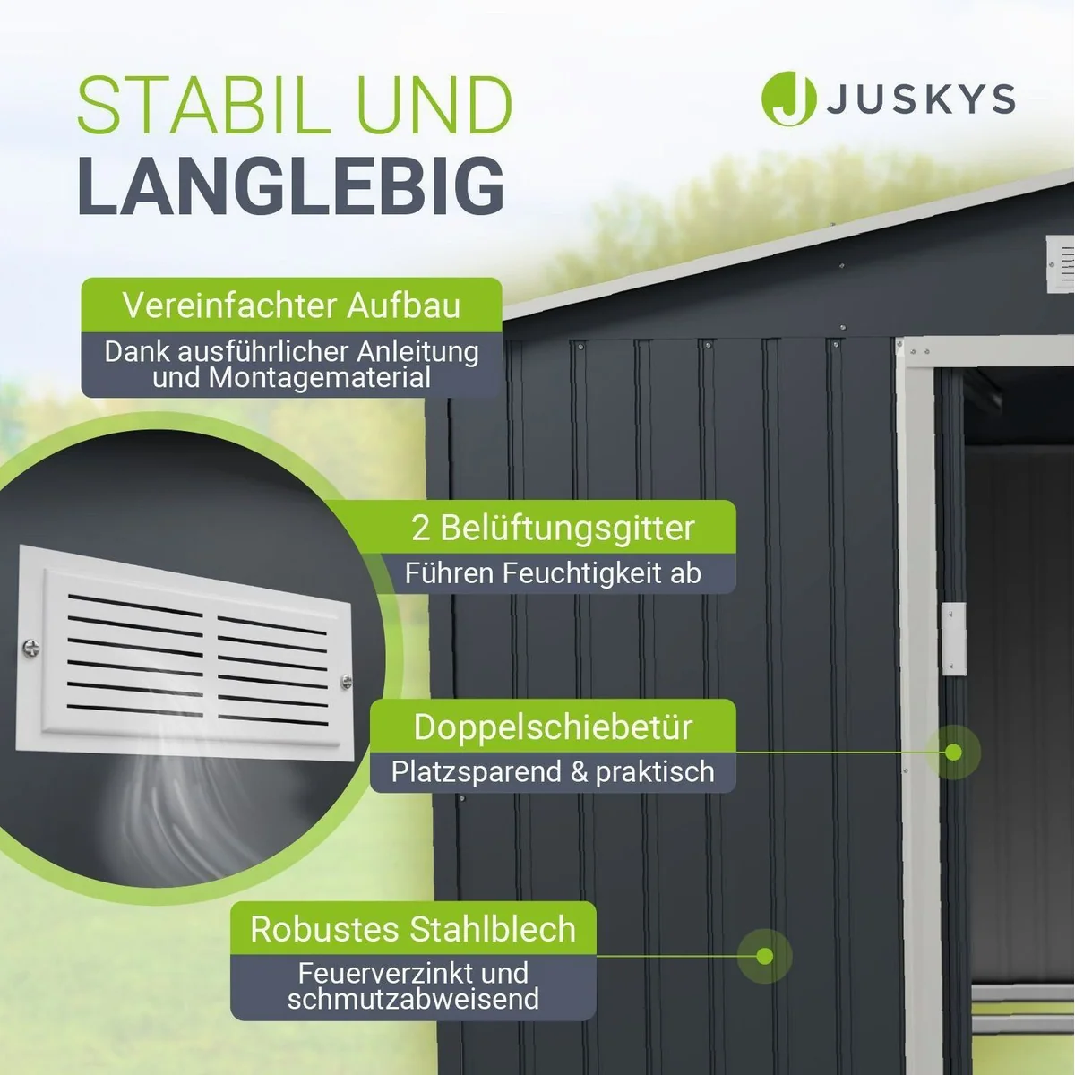 Juskys Gartenhaus XXL, geräumig mit Schiebetür und Satteldach 5