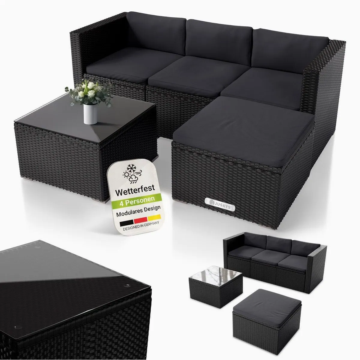 Juskys Punta Cana Gartenlounge-Set, stilvolle Sitzgruppe für 3-4 Personen