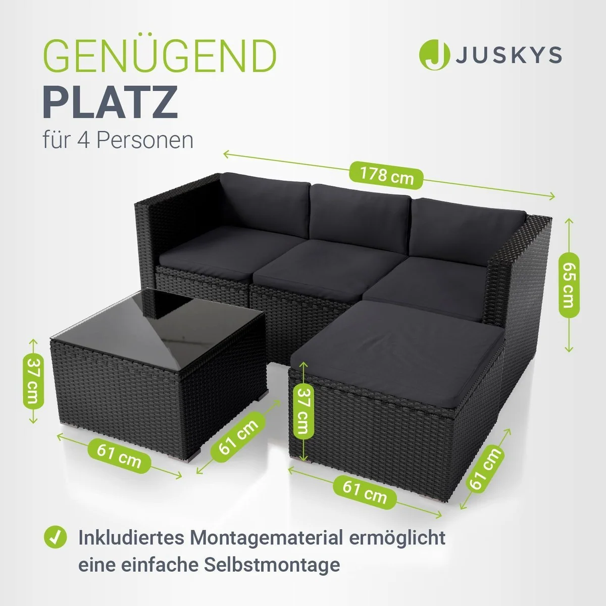 Juskys Punta Cana Gartenlounge-Set, stilvolle Sitzgruppe für 3-4 Personen 3