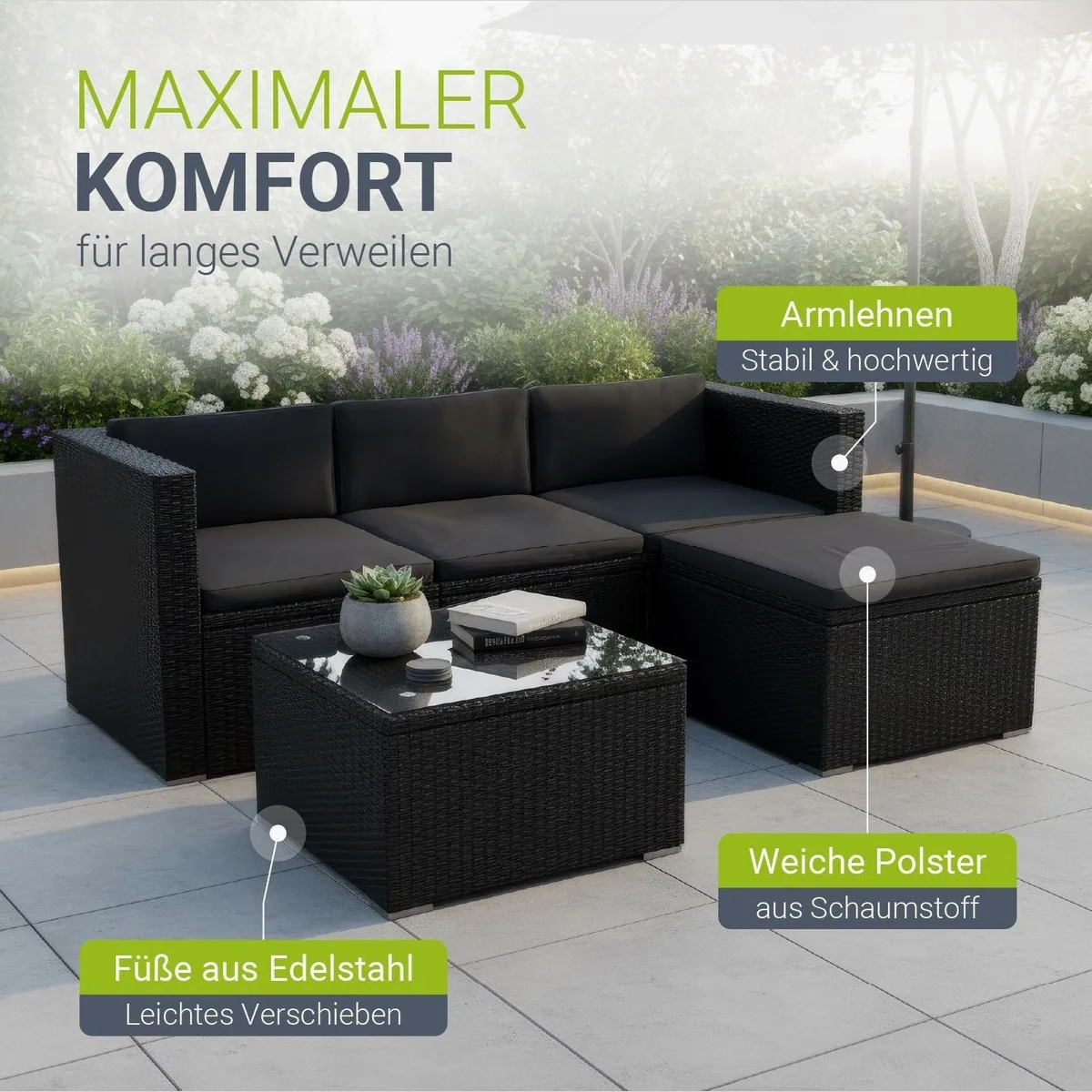 Juskys Punta Cana Gartenlounge-Set, stilvolle Sitzgruppe für 3-4 Personen 4