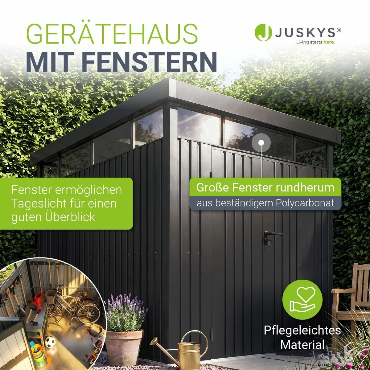 Juskys Gartenhaus Luzern, 254x196 cm, wetterfest, moderne Fenster, abschließbare Tür 3