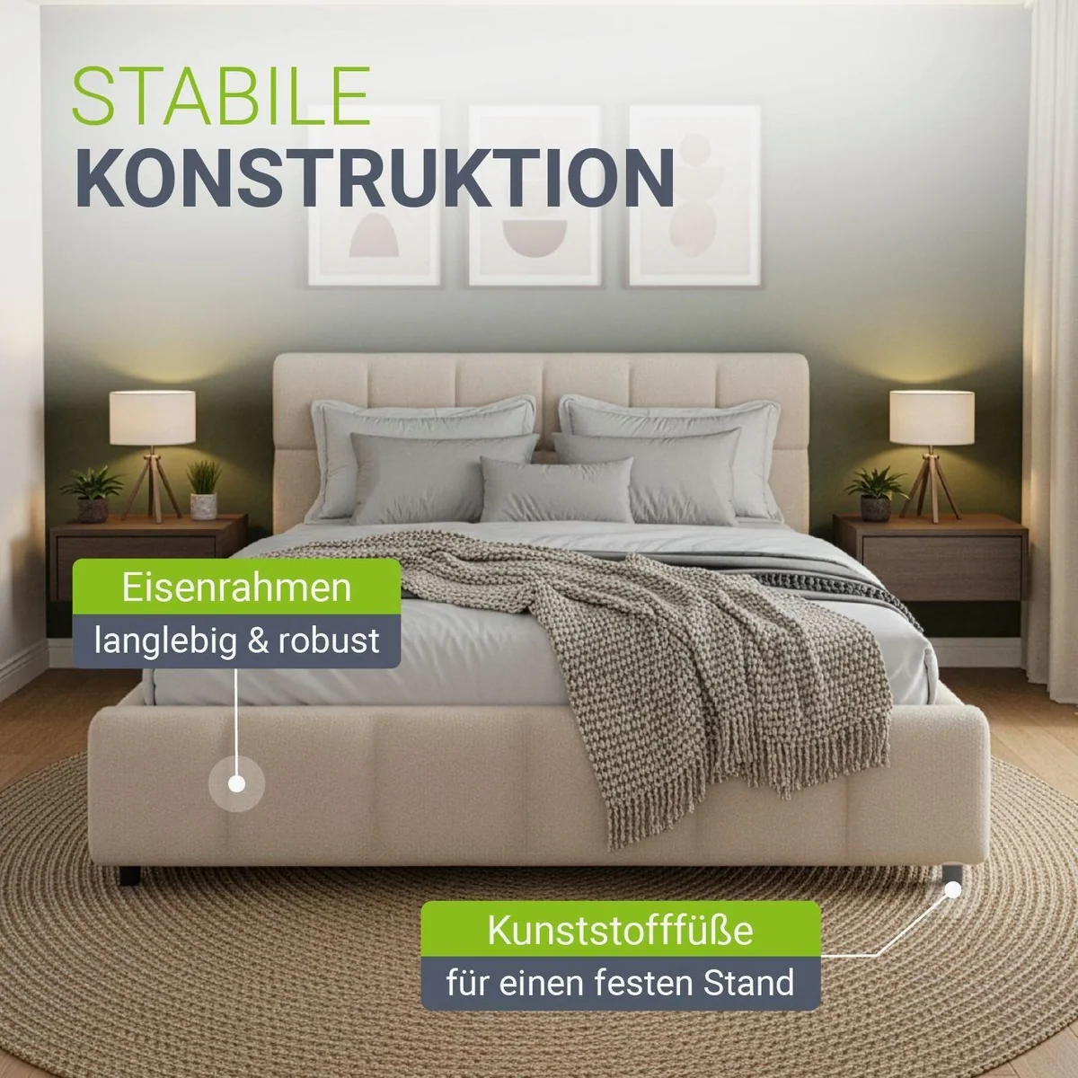 Juskys Polsterbett Florenz, modernes Design, bis 500 kg belastbar, pflegeleichter Bouclé-Bezug 5