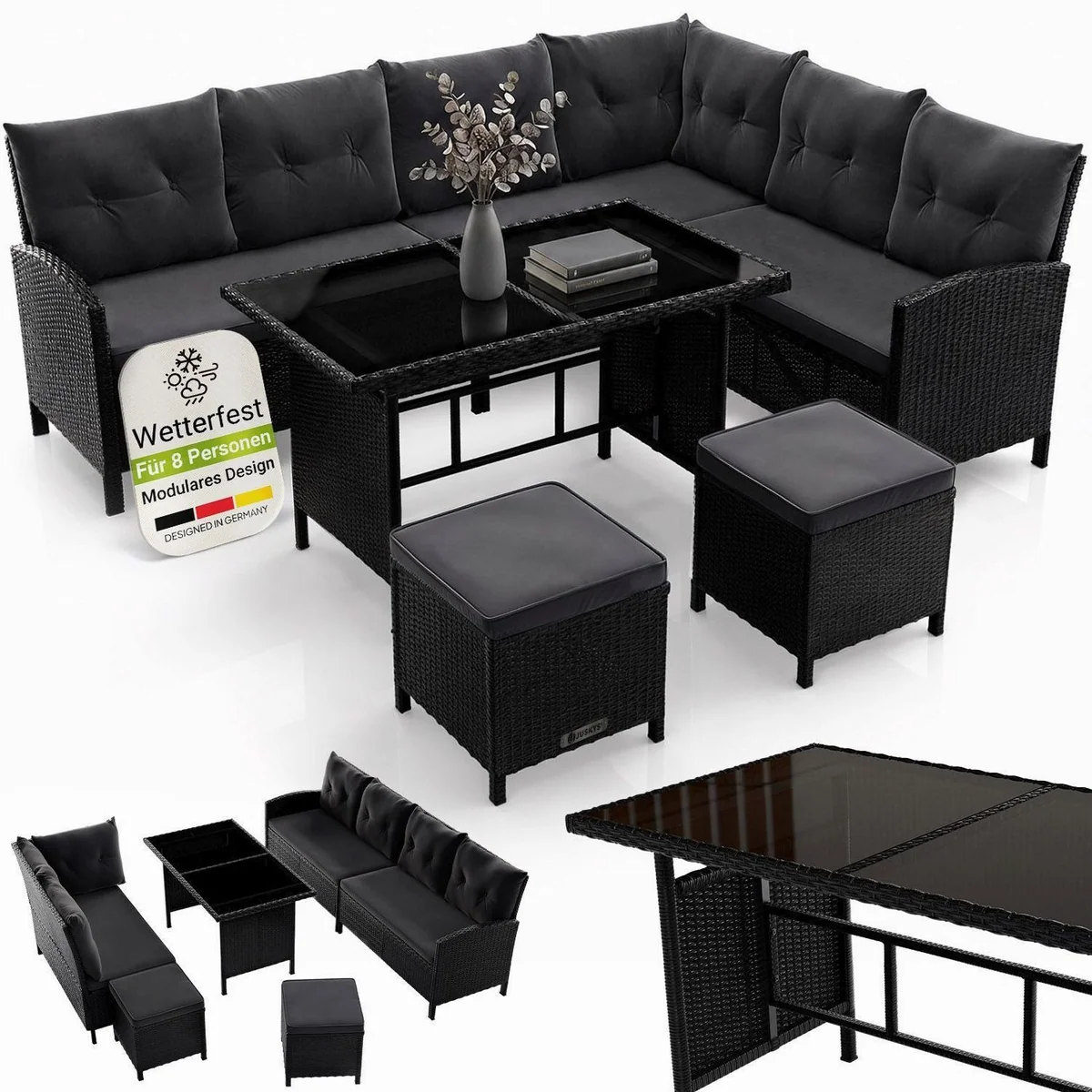 Juskys Gartenlounge-Set Manacor, stilvolles Polyrattan, perfekt für bis zu 8 Personen