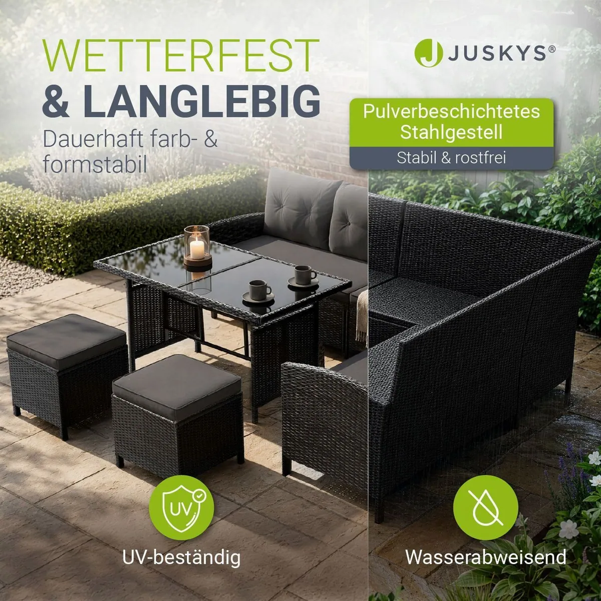 Juskys Gartenlounge-Set Manacor, stilvolles Polyrattan, perfekt für bis zu 8 Personen 2