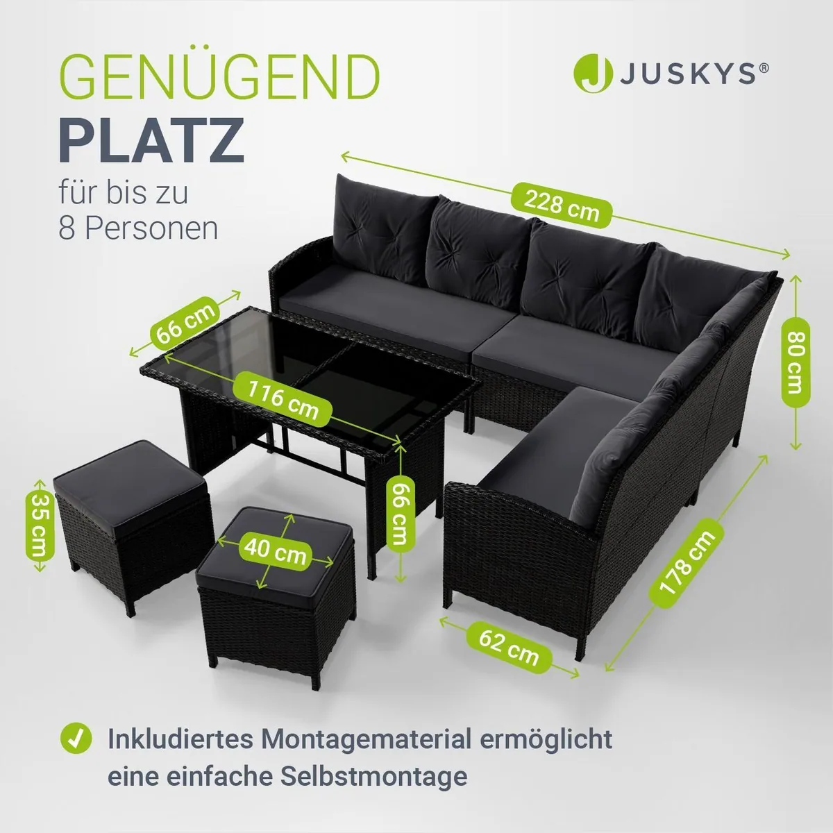 Juskys Gartenlounge-Set Manacor, stilvolles Polyrattan, perfekt für bis zu 8 Personen 4