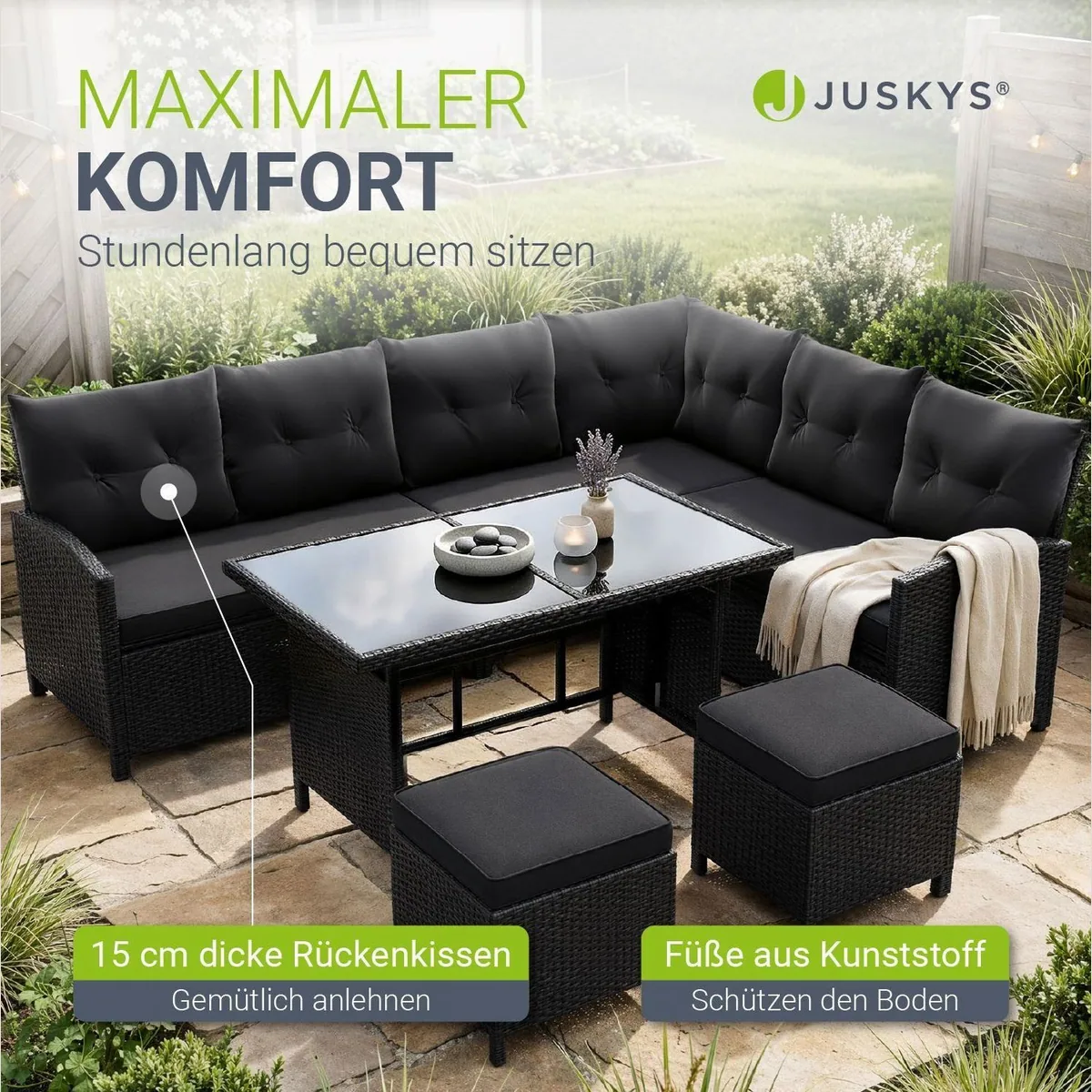 Juskys Gartenlounge-Set Manacor, stilvolles Polyrattan, perfekt für bis zu 8 Personen 5