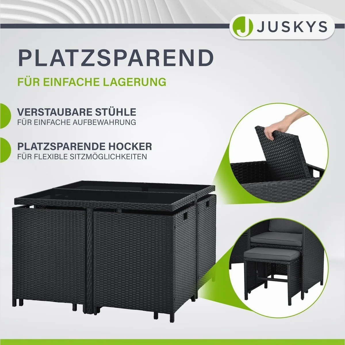 Juskys Garten-Essgruppe Baracoa, 9-teilig, wetterfestes Polyrattan, platzsparend 4