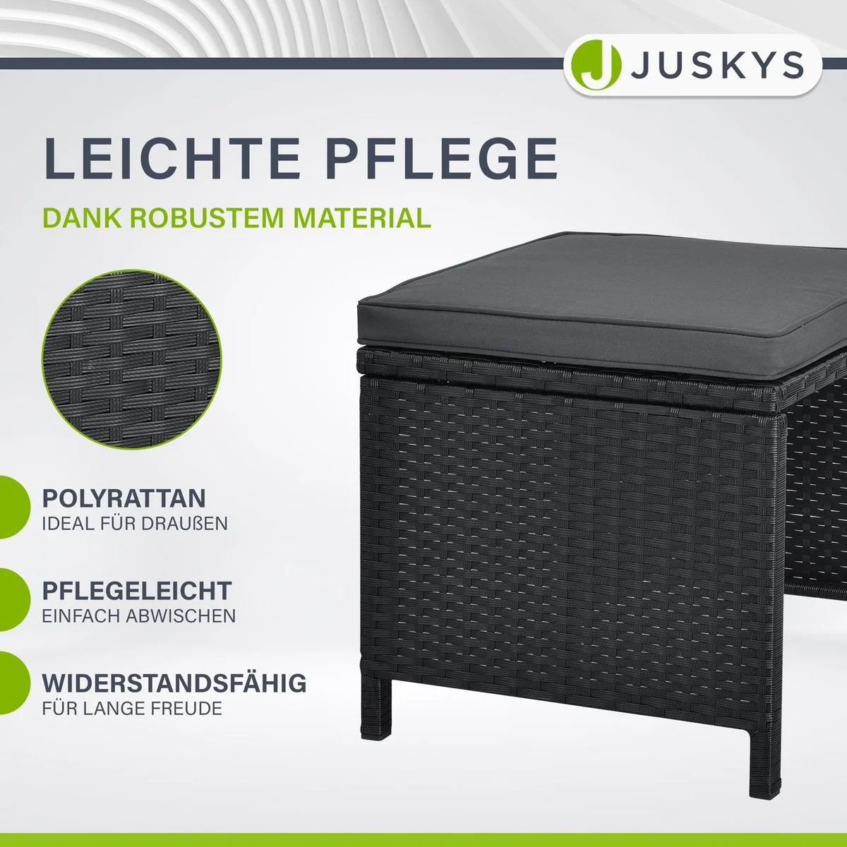 Juskys Garten-Essgruppe Baracoa, 9-teilig, wetterfestes Polyrattan, platzsparend 5
