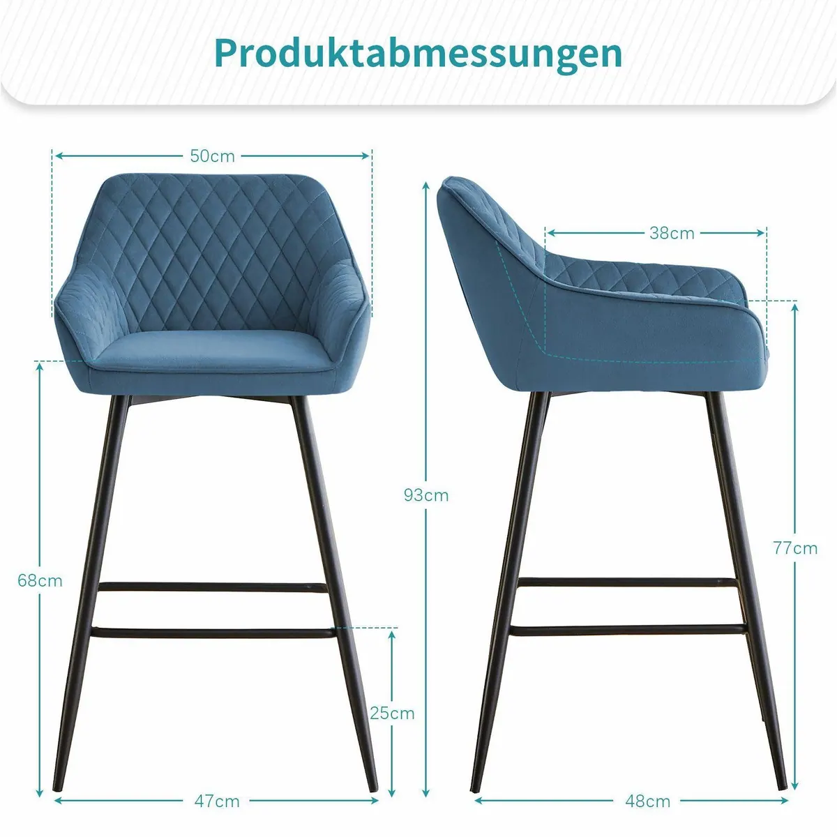 JYMTOM Barhocker 2er-Set, gepolstert mit Rücken- und Armlehnen 2