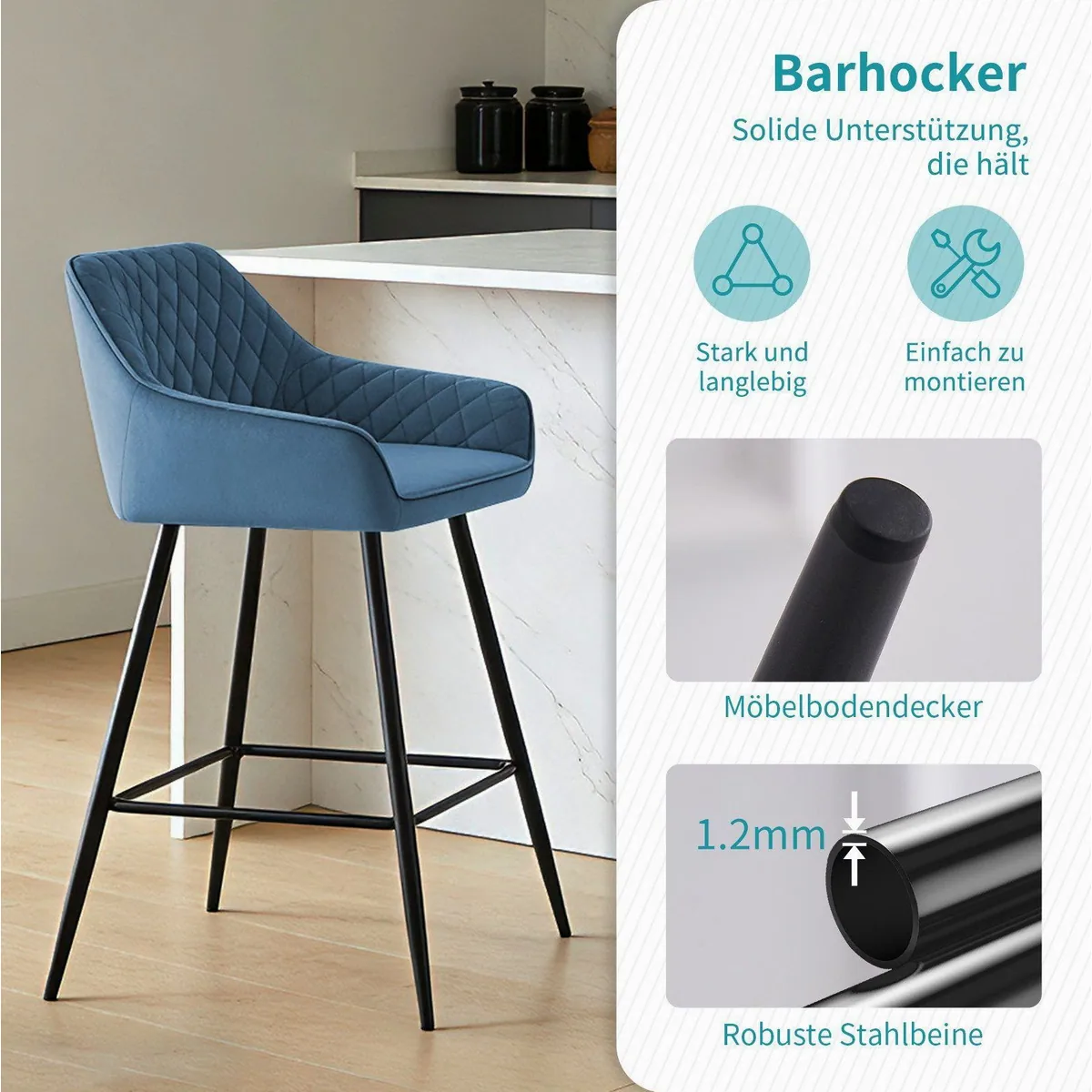 JYMTOM Barhocker 2er-Set, gepolstert mit Rücken- und Armlehnen 4