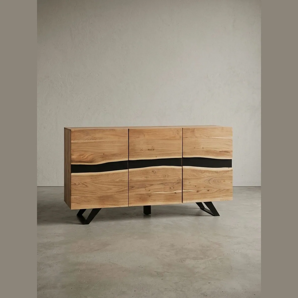 KADIMA DESIGN Sideboard, Massivholz Akazie, 3 Türen, Handarbeit