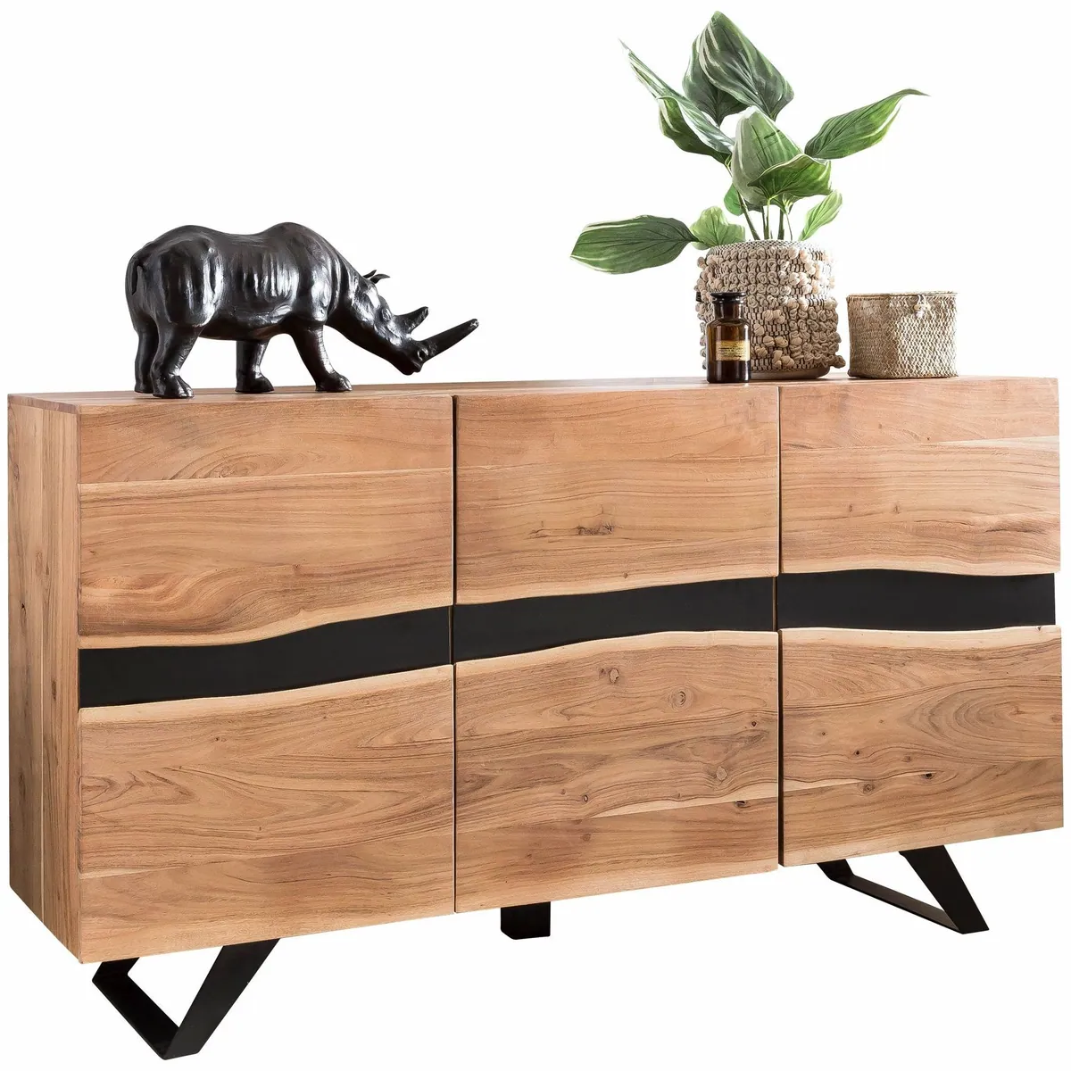 KADIMA DESIGN Sideboard, Massivholz Akazie, 3 Türen, Handarbeit 2