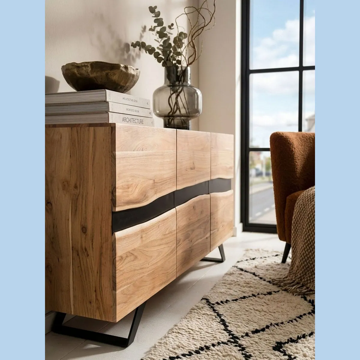 KADIMA DESIGN Sideboard, Massivholz Akazie, 3 Türen, Handarbeit 4