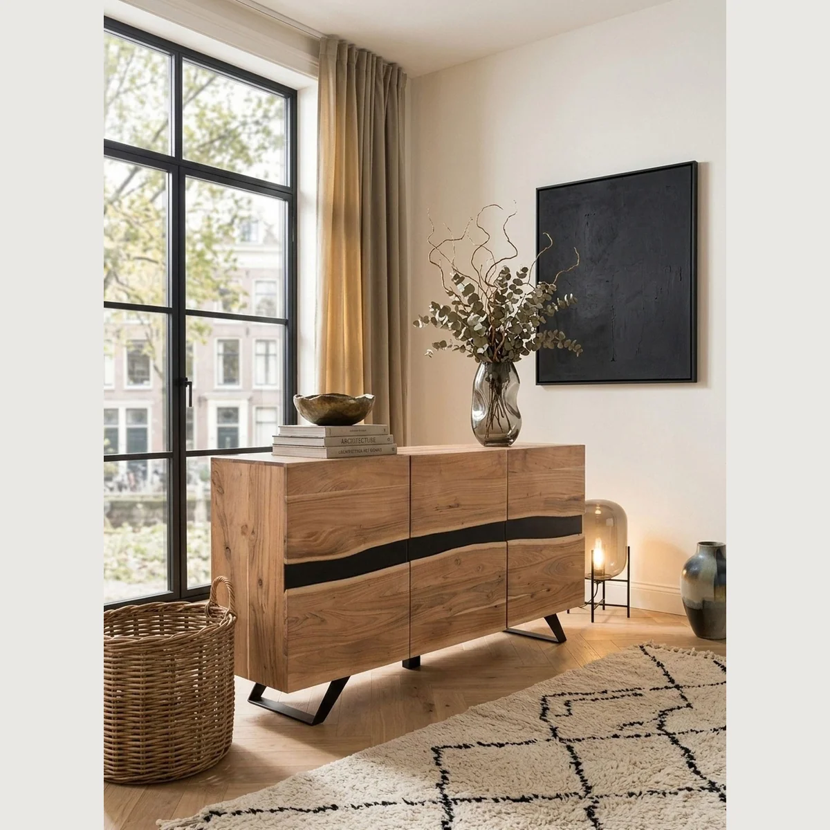 KADIMA DESIGN Sideboard, Massivholz Akazie, 3 Türen, Handarbeit 5