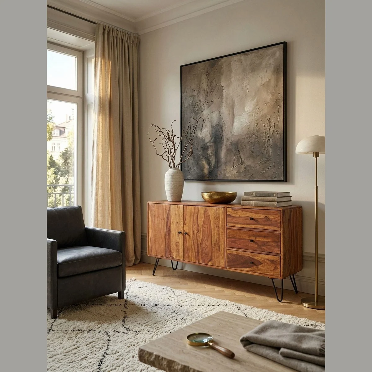 KADIMA DESIGN Kommode Sideboard, massives Holz, Landhaus-Stil — 3 Schubladen, 2 Türen, handgefertigt 2