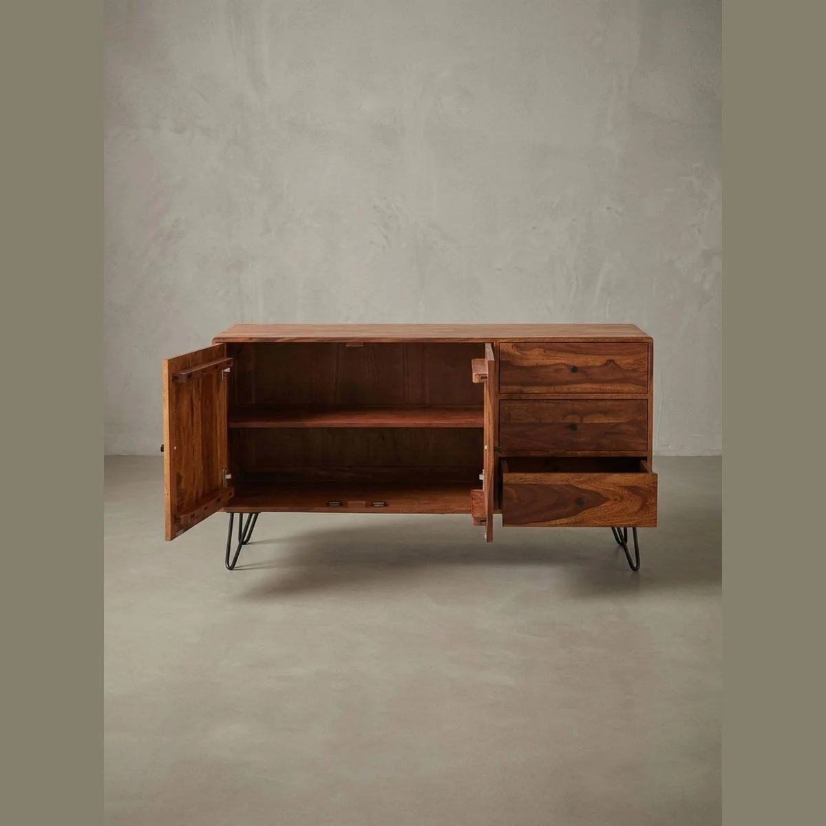 KADIMA DESIGN Kommode Sideboard, massives Holz, Landhaus-Stil — 3 Schubladen, 2 Türen, handgefertigt 5