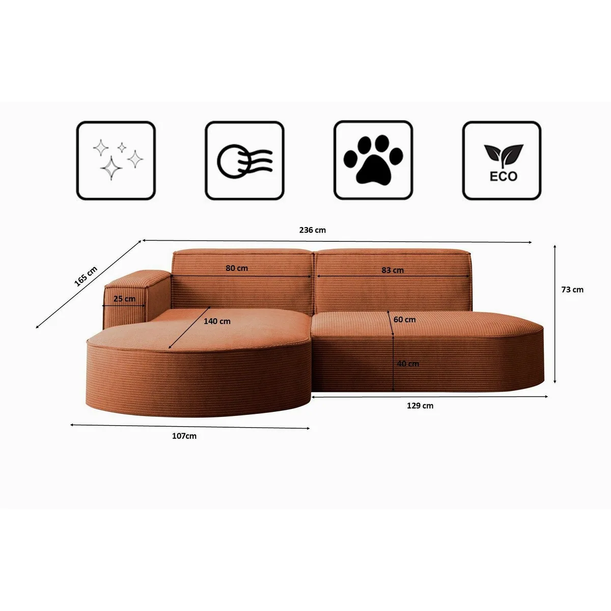 Kaiser Möbel Ecksofa MODENA STUDIO L-Form, stilvolles Design, hochwertiger Cordstoff, frei stellbar 3