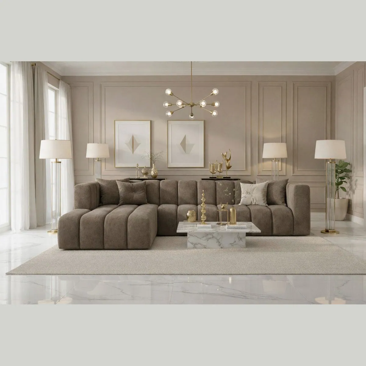 Kaiser Möbel Grand L Ecksofa, modulares Design, luxuriöser Samt, ergonomische Sitzfläche