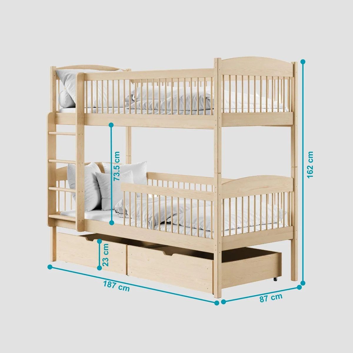 Kids Collective Kinderbett Hochbett, 80x180, 90x190, 90x200 cm, mit 2 Schubladen 2