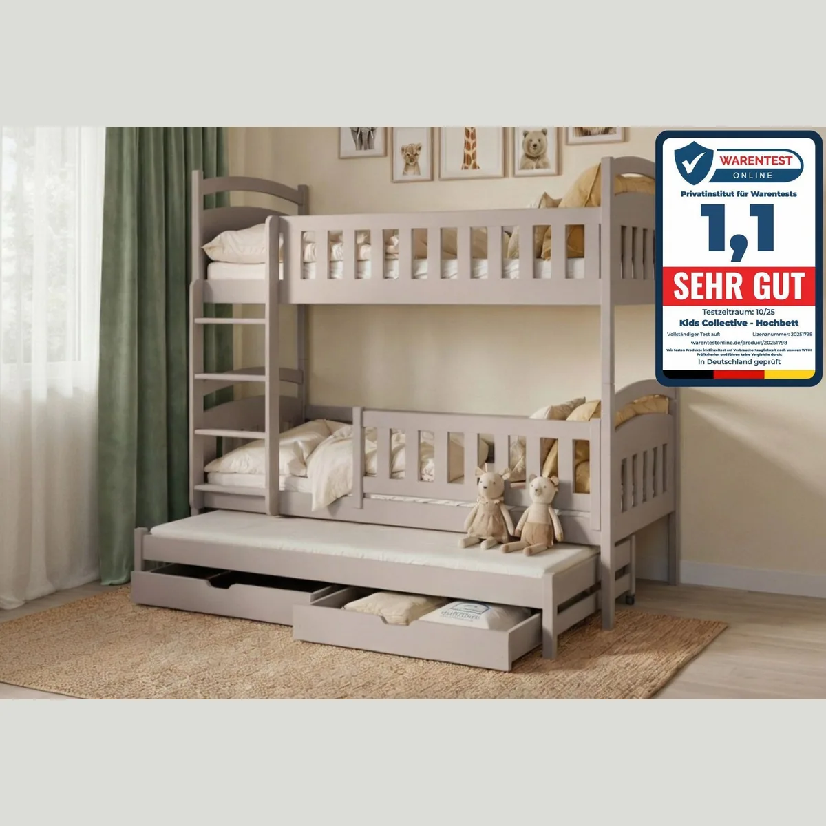 Kids Collective Etagenbett Hochbett, 3-in-1 Umbaubar, FSC-Kiefernholz
