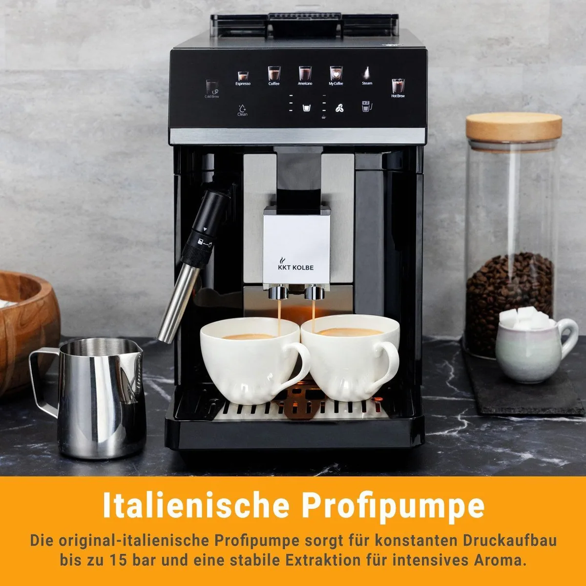 KKT KOLBE Pure Kaffeevollautomat, 4 Kaffeespezialitäten, automatische Reinigung, 2 Tassen-Funktion 5