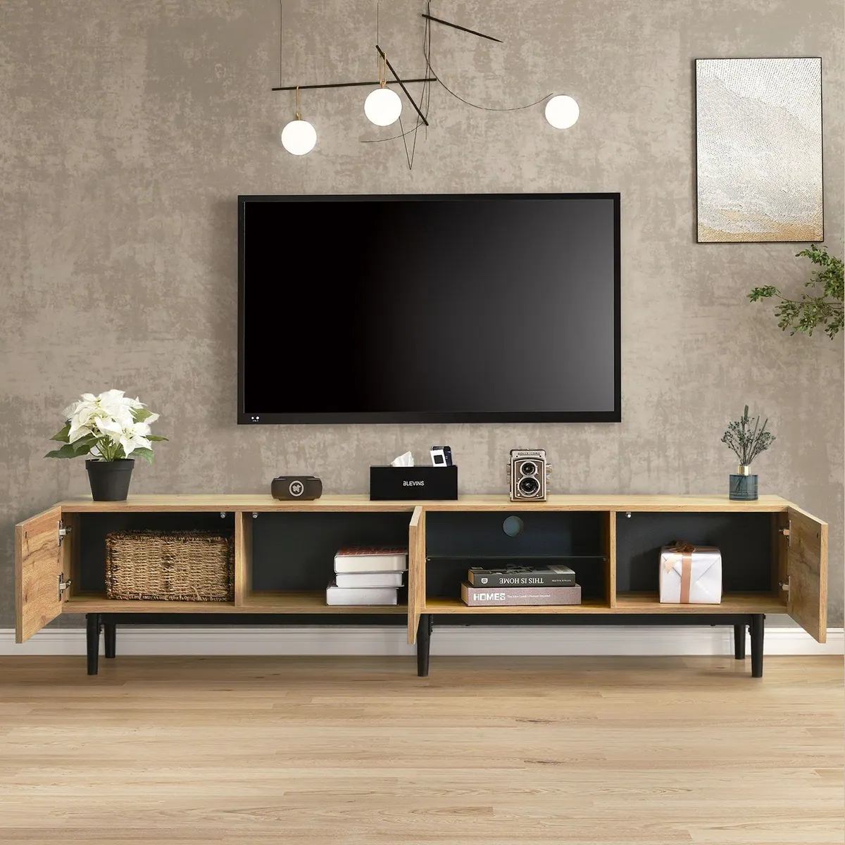 KLAM HOME Lowboard, modernes Design mit LED-Beleuchtung, großzügiger Stauraum 3